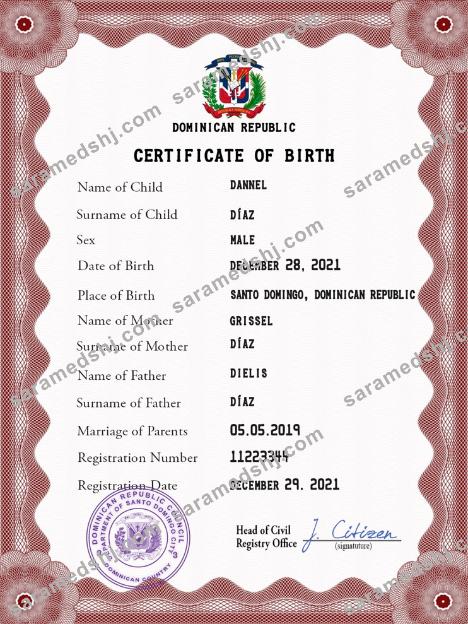 Dominican Republic vital record birth certificate PSD